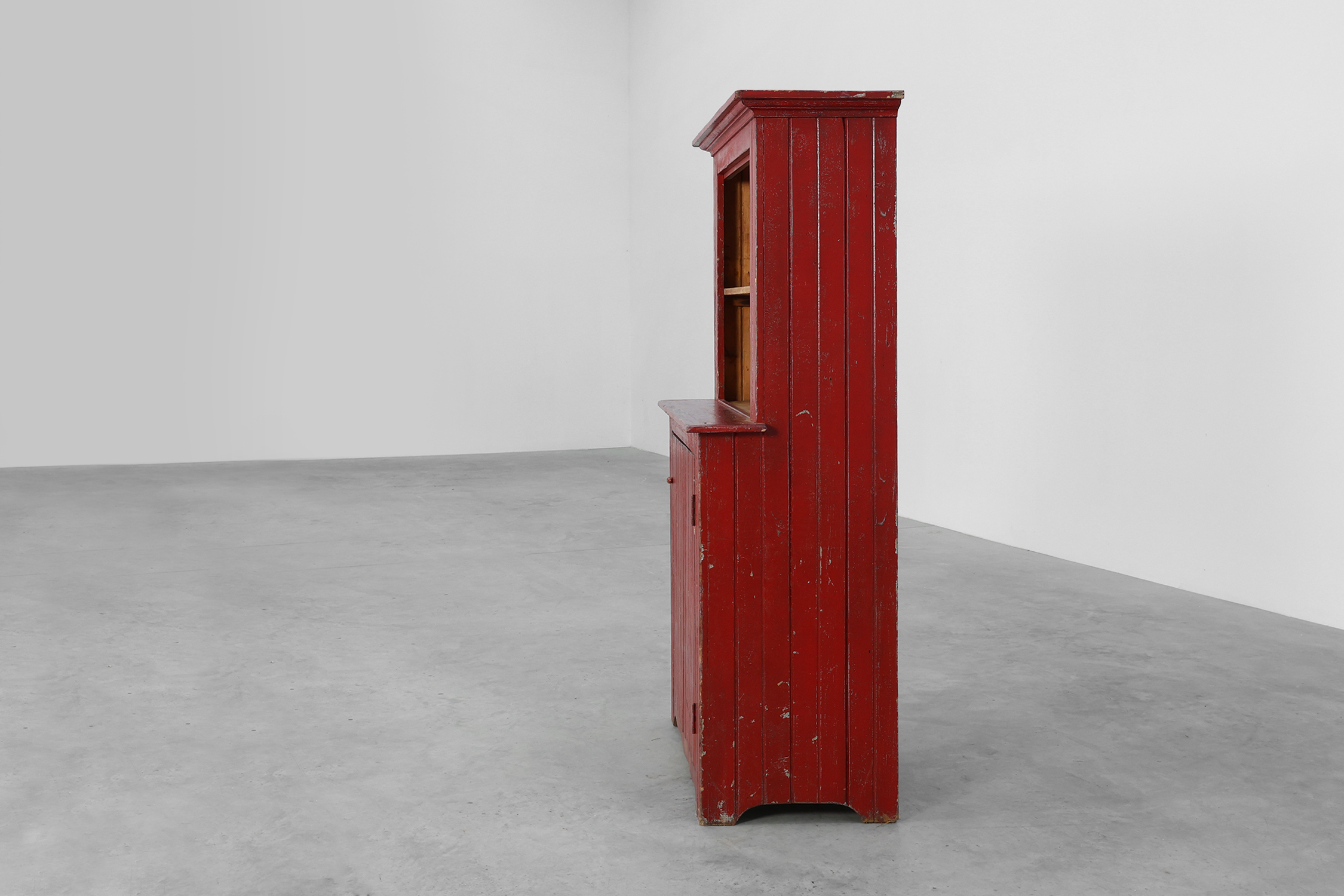 French 19th Century Red‑Painted Stepback Cupboard in Pinethumbnail